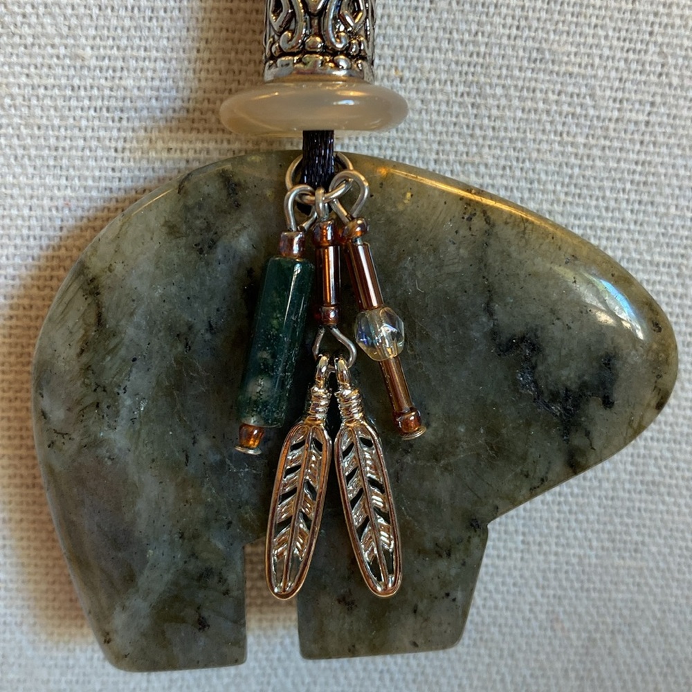Indigenous Natural Green Stone Bear Pendant Necklace